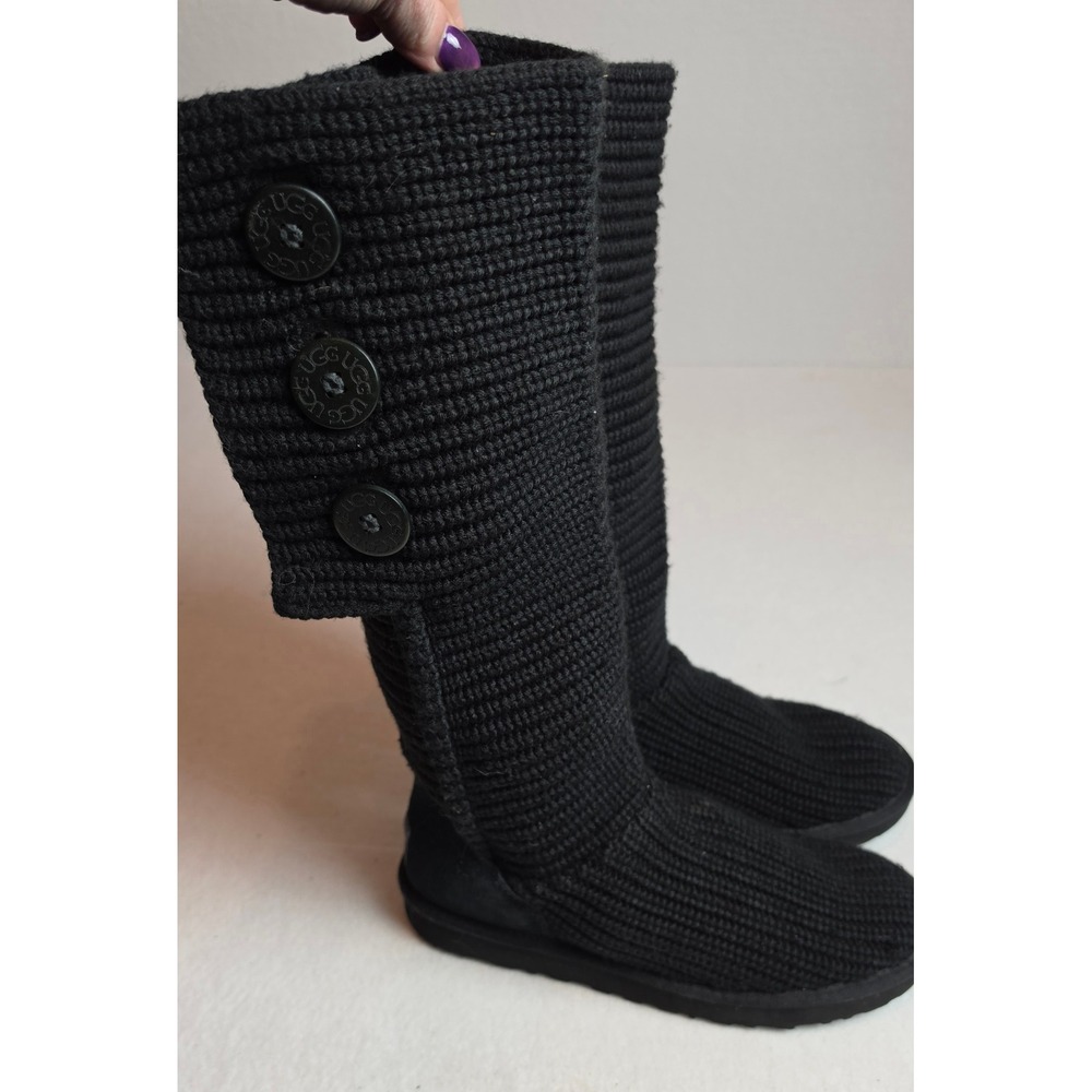 UGG Lattice Cardy Black Knit Tall 3-Button Boots 1016555 Womens Size 10